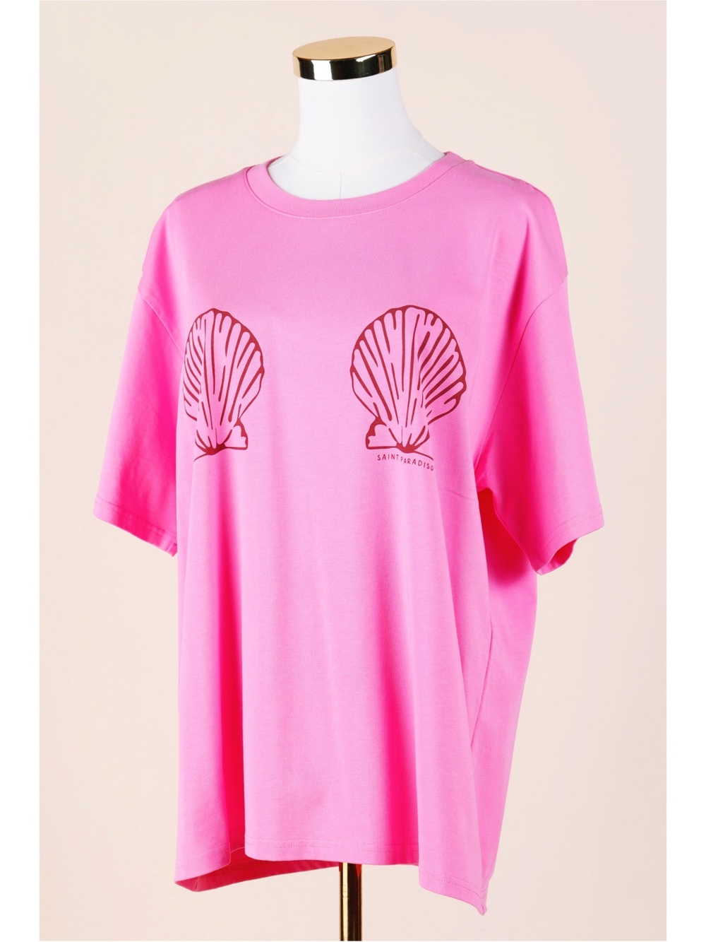Sz L Saint Paradiso 100% Cotton Shell Boyfriend Beach Tee In Pink EUC